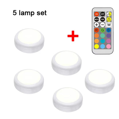 LED Cabinet Light RGB Puck Lamp Remote Control Battery Powered Dimmable Kitchen under Cabinet Closet Light Nightlight Multicolor